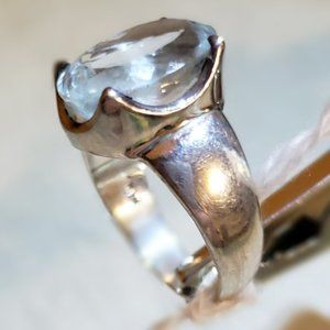 Pale blue stone? glass? crystal? ring in sterling setting, size 9.5